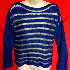 New Jessica simpson lady women's blue silver striped 93% Acrylic sweater size--S